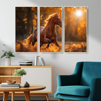 92144-MGV-CV-36X24-Sunset Horse Wall Art Canvas Print, Framed Horse Barn Art Picture Print, Majestic Horse Perfect Rustic Farmhouse Decor Artwork