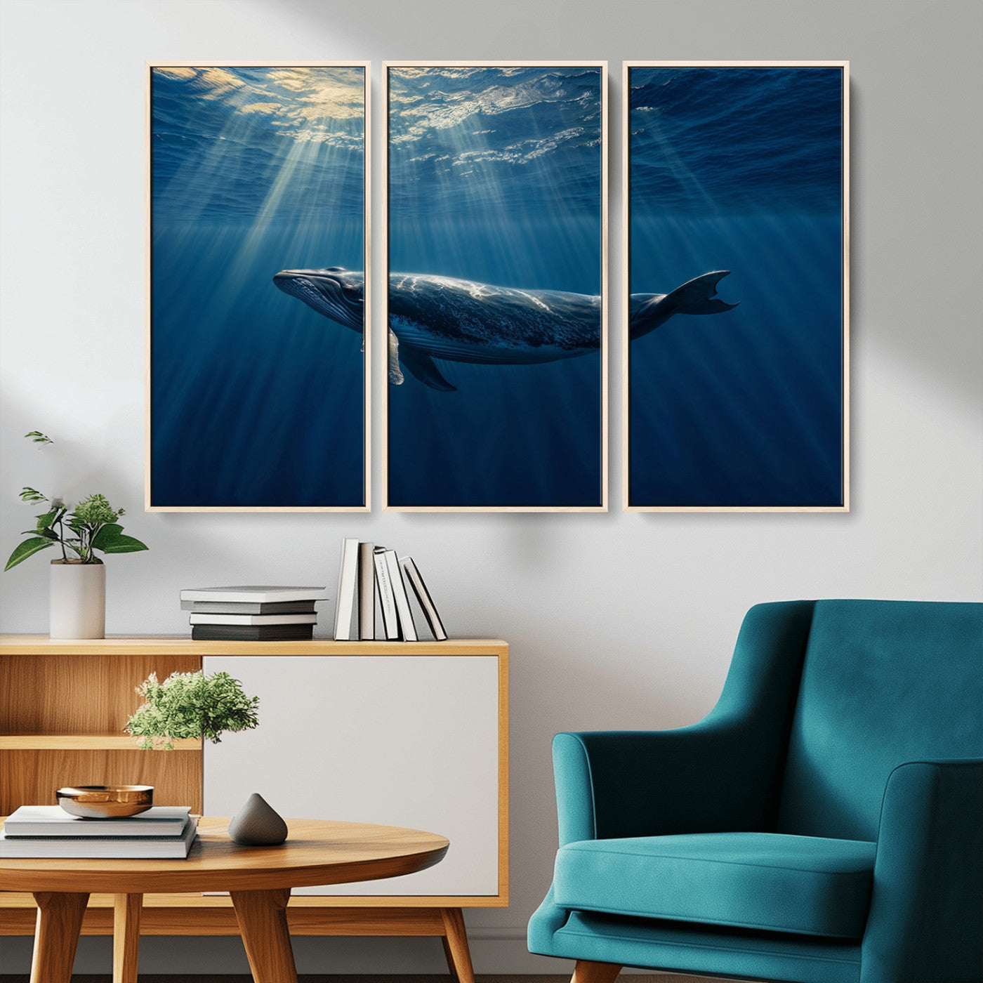 18052-MGV-CV-36X24-Whale Wall Art – Majestic Ocean Canvas Print Marine Life Underwater Sunlight Scene, Nautical Coastal Decor for Living Room,