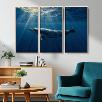 18052-MGV-CV-36X24-Whale Wall Art – Majestic Ocean Canvas Print Marine Life Underwater Sunlight Scene, Nautical Coastal Decor for Living Room,