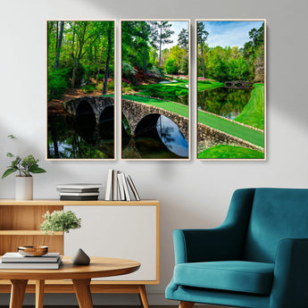 57655-MGV-CV-36X24-Golf Course Wall Art – Canvas Print Scenic Green Fairway Stone Bridge Water Reflection Landscape, Classic Sports Decor for Office,
