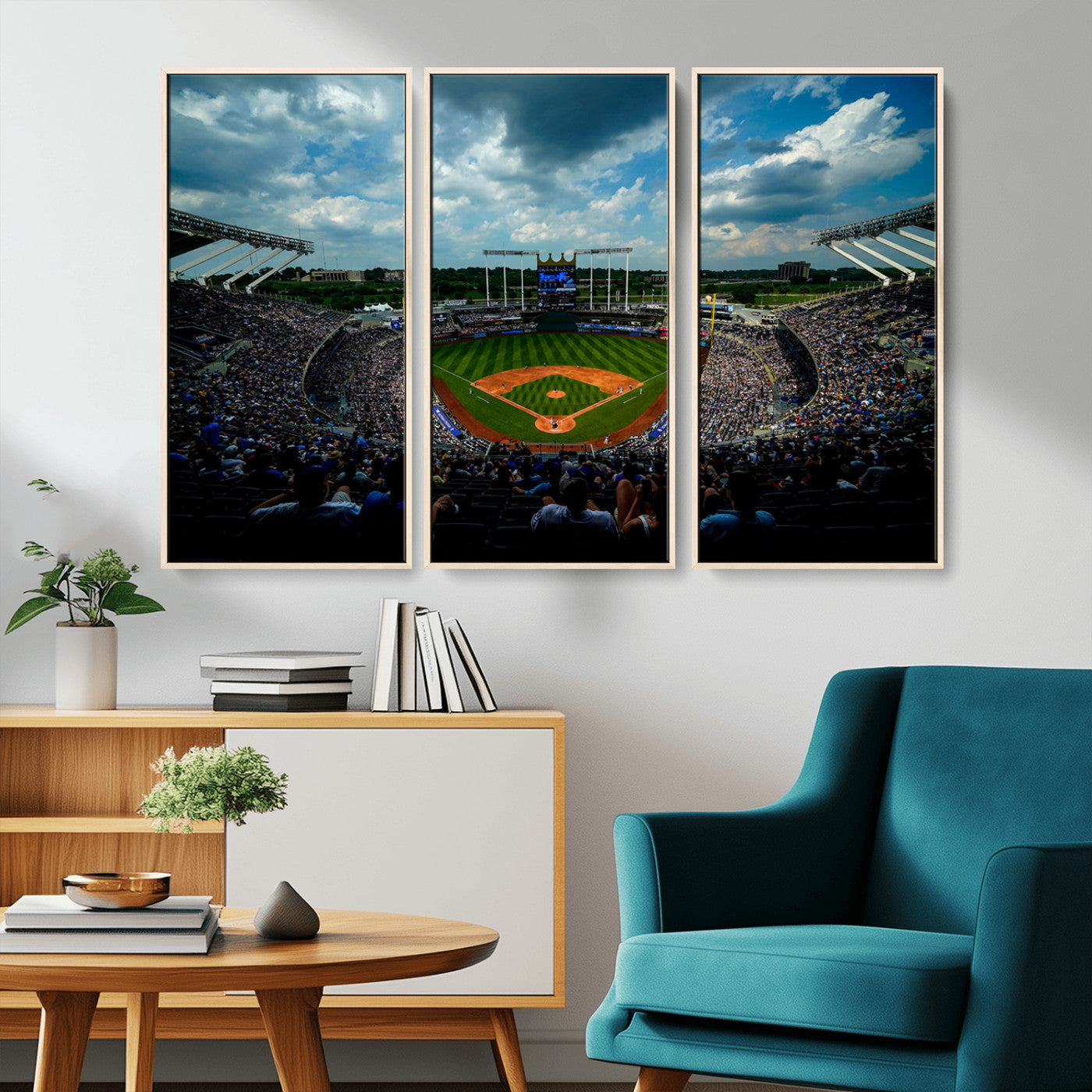 37127-MGV-CV-36X24-Kauffman Stadium Wall Art Canvas Print, Framed Kansas City Royals Field Art Picture Print, Baseball Stadium Perfect Sport Room