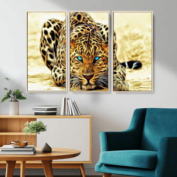 45281-MGV-CV-36X24-Blue Eye Leopard Wall Art Canvas Print, Framed Leopard Painting Art Picture Print, Big Cat Perfect Safari Wildlife Decor Artwork