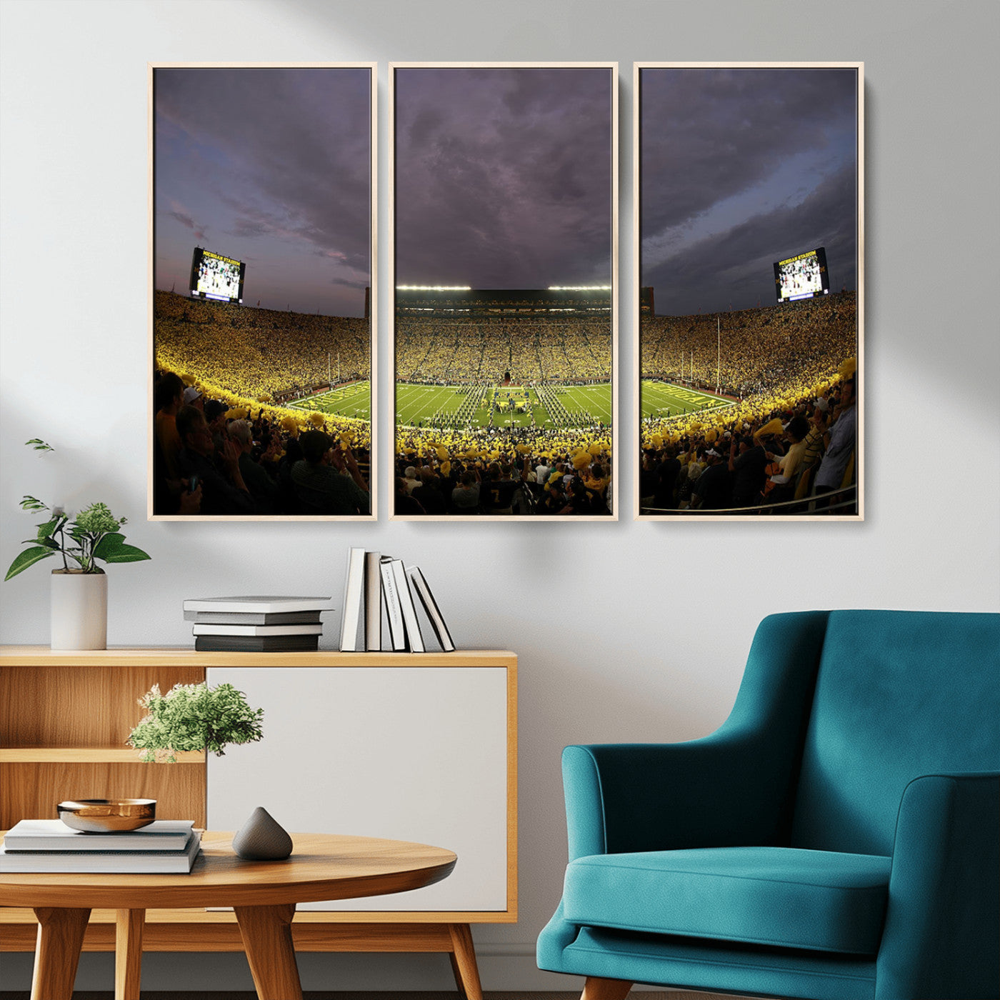 72404-MGV-CV-36X24-Michigan Wolverine Stadium Wall Art Canvas Print, Framed Michigan Stadium Art Picture Print, Football Stadium Perfect Sport Room