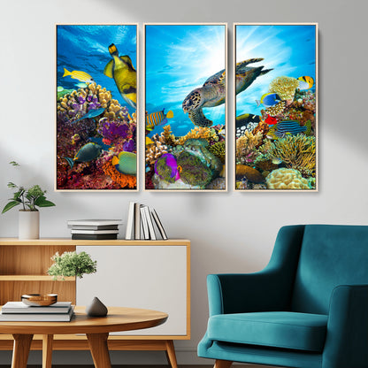 44772-MGV-CV-36X24-Underwater Sea Turtle Wall Art – Vibrant Coral Reef and Tropical Fish Canvas Print, Ocean Marine Life Decor for Living Room,