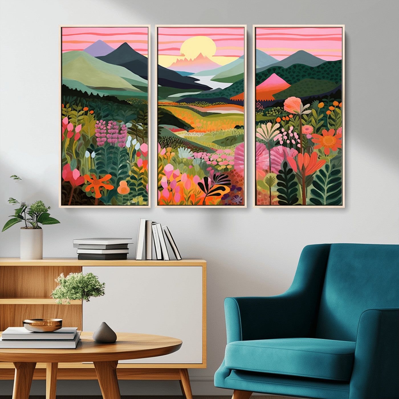 99638-MGV-CV-36X24-Sunset Meadow Wall Art – Panoramic Mountain Landscape with Wildflowers Canvas Print, Vibrant Nature Decor for Living Room, Bedroom