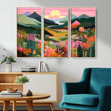 99638-MGV-CV-36X24-Sunset Meadow Wall Art – Panoramic Mountain Landscape with Wildflowers Canvas Print, Vibrant Nature Decor for Living Room, Bedroom