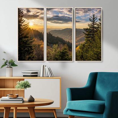 73692479-MGV-CV-36X24-Smoky Mountains Wall Art Canvas Print, Framed Forest Mountain Art Picture Print, Spring Mountain Perfect Spring Style Decor