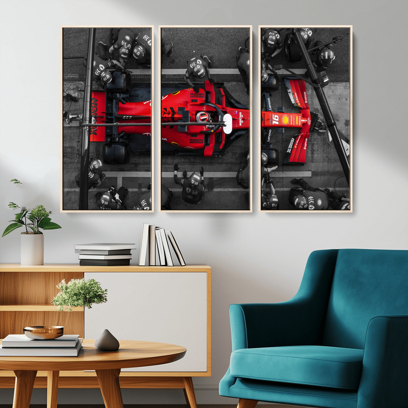99356-MGV-CV-36X24-Ferrari Pit Stop Wall Art – Formula 1 Racing Car Canvas Print, Red Speed Machine Motorsport Decor for Office, Garage, Man Cave or
