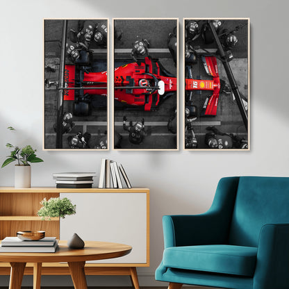 99356-MGV-CV-36X24-Ferrari Pit Stop Wall Art – Formula 1 Racing Car Canvas Print, Red Speed Machine Motorsport Decor for Office, Garage, Man Cave or