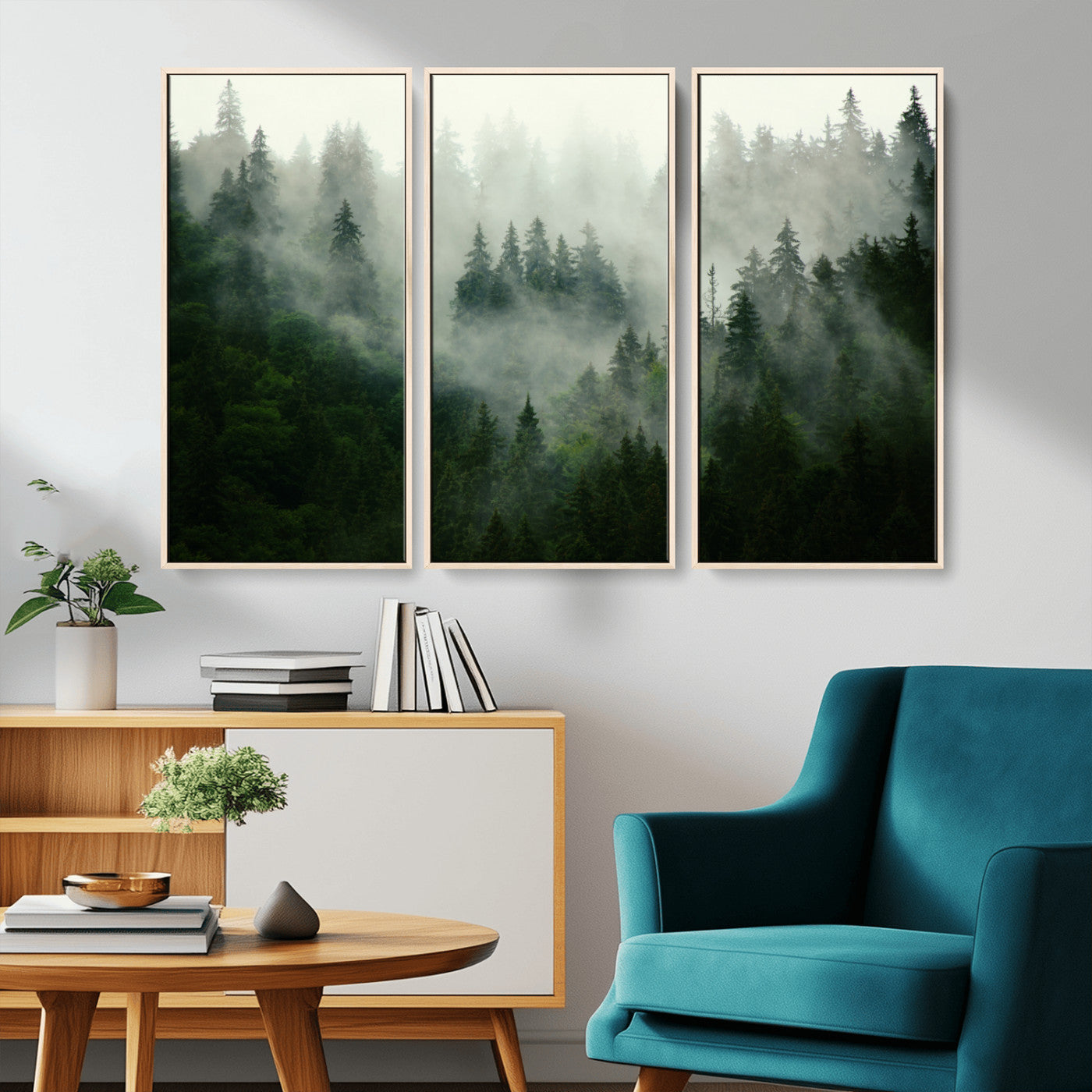 167720496-MGV-CV-36X24-Misty Forest Wall Art – Serene Evergreen Trees Canvas Print, Foggy Mountain Nature Landscape Decor for Bedroom, Living Room or