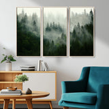 167720496-MGV-CV-36X24-Misty Forest Wall Art – Serene Evergreen Trees Canvas Print, Foggy Mountain Nature Landscape Decor for Bedroom, Living Room or