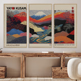 49228-MGV-FC-93X47-3P_Black-Kusama Wall Art – Vibrant Japanese Landscape Canvas Print, Modern Abstract Mountain and River Decor for Living Room, Office or Art
