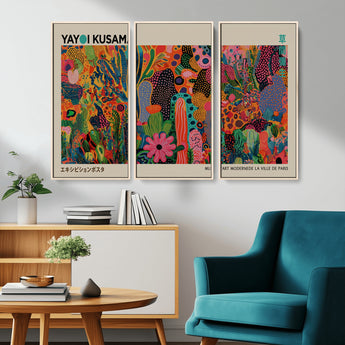 40791-MGV-CV-36X24-Kusama Inspired Wall Art – Vibrant Abstract Floral Jungle Canvas Print, Bold Pop Art Botanical Decor for Living Room, Bedroom, or