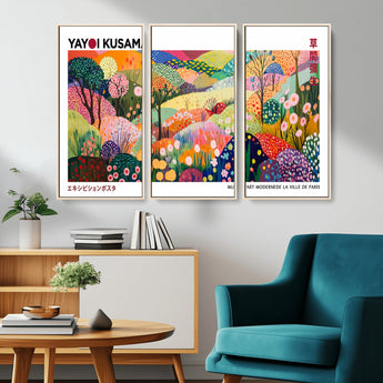75201-MGV-CV-36X24-Yayoi Kusama Floral Wall Art – Vibrant Abstract Landscape Canvas Print, Modern Pop Art Poster for Living Room, Bedroom, or Gallery
