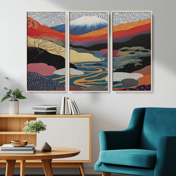 32131-MGV-CV-36X24-Japanese Mount Fuji Wall Art – Abstract Landscape Canvas Print with Swirling Sky & River, Modern Minimalist Asian Inspired Poster