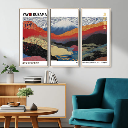 14839-MGV-CV-36X24-Yayoi Kusama Wall Art – Panoramic Mountain & River Canvas Print, Modern Abstract Japanese Landscape Decor for Living Room or