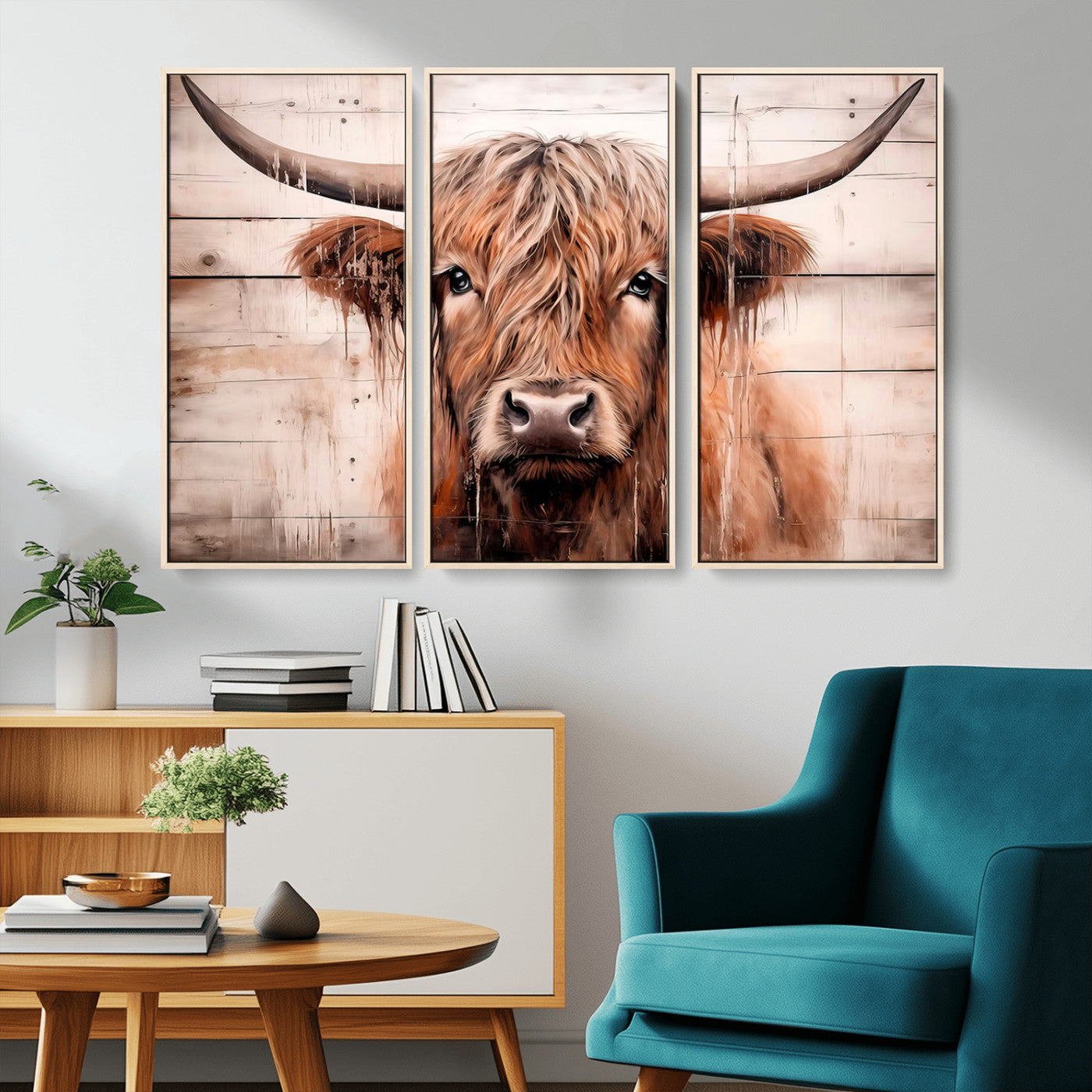 93730-MGV-CV-36X24-Scottish Cow Wall Art Canvas Print, Framed Longhorn Cow Art Picture Print, Highland Cattle Perfect Rustic Farmhouse Decor Artwork