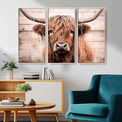 93730-MGV-CV-36X24-Scottish Cow Wall Art Canvas Print, Framed Longhorn Cow Art Picture Print, Highland Cattle Perfect Rustic Farmhouse Decor Artwork