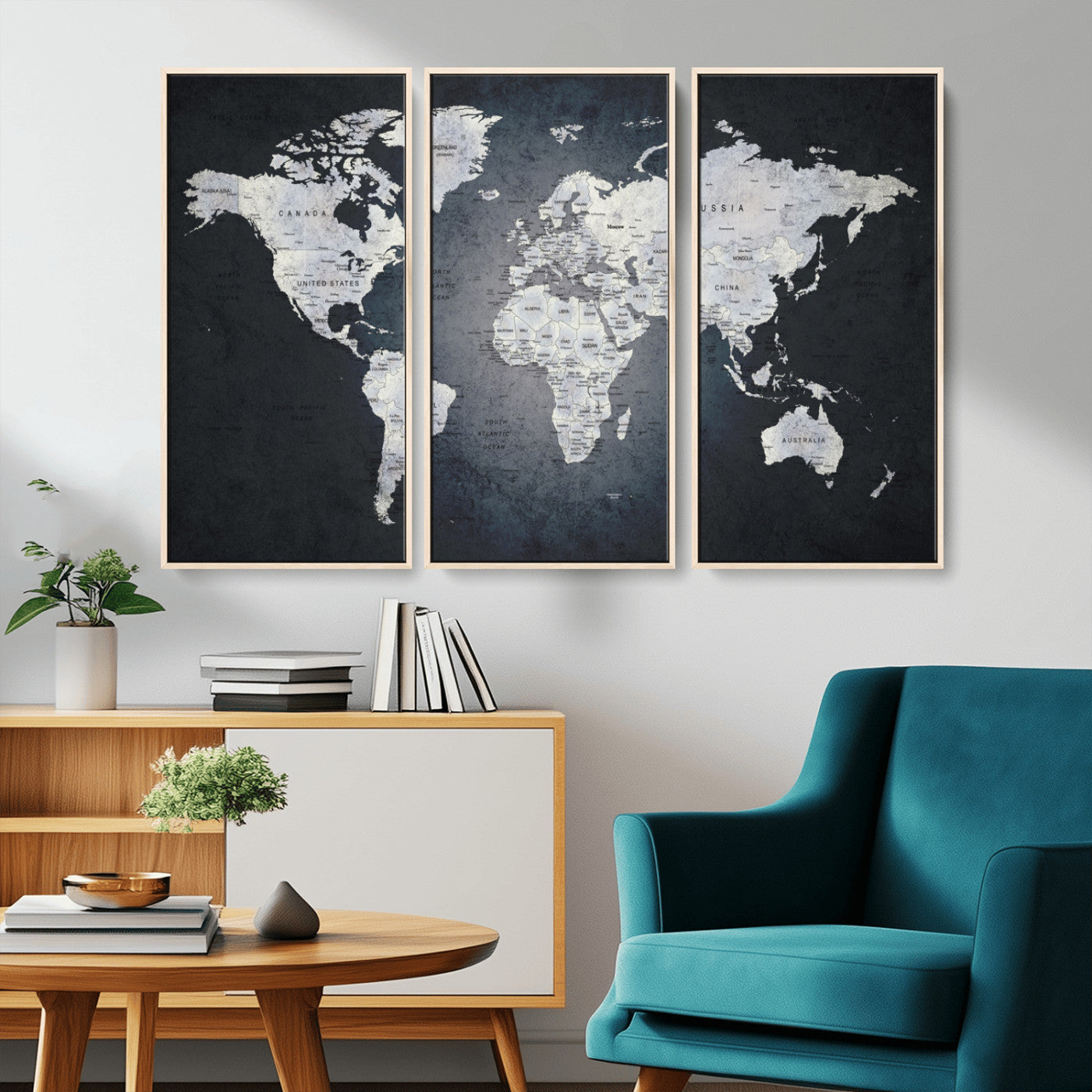 19124-MGV-CV-36X24-Modern World Map Wall Art – Black and White Canvas Print, Minimalist Global Map Decor for Office, Study, Bedroom or Living Room