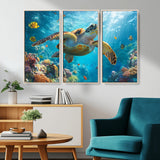 37623-MGV-CV-36X24-Sea Turtle Wall Art – Underwater Ocean Canvas Print with Coral Reef and Tropical Fish, Marine Life Painting Poster for Living