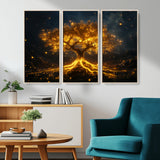 60194-MGV-CV-36X24-Glowing Tree Wall Art – Golden Roots Fantasy Canvas Print, Mystical Illuminated Tree Painting Poster for Living Room, Bedroom,