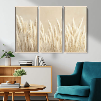 81444-MGV-CV-36X24-Pampas Grass Wall Art Canvas Print, Framed Beige Pampas Grass Art Picture Print, Minimalist Beige Perfect Minimalist Nature Decor