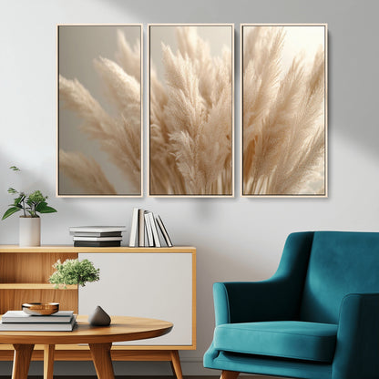 50300-MGV-CV-36X24-Pampas Grass Wall Art Canvas Print, Framed Minimalist Pampas Grass Art Picture Print, Beige Pampas Grass Perfect Minimalist Boho