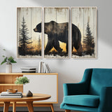 83875-MGV-CV-36X24-Sunset Bear Wall Art – Rustic Wildlife Canvas Print with Forest Silhouette, Cabin Lodge Decor for Living Room or Office