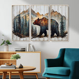 55777-MGV-CV-36X24-Rustic Bear Wall Art Canvas Print, Framed Mountain and Forest Art Picture Print, Wooden Bear Perfect Rustic Lodge Decor Artwork