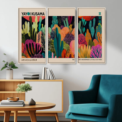 45711-MGV-CV-36X24-Yayoi Kusama Wall Art Canvas Print, Framed Abstract Yayoi Kusama Art Picture Print, Japanese Wabi Sabi Perfect Modern Abstract