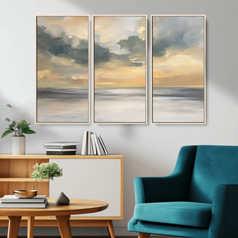 45544-MGV-CV-36X24-Ocean Sunset Wall Art – Serene Seascape Canvas Print with Golden Sky and Calm Water, Coastal Beach Artwork for Living Room,