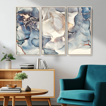 51497-MGV-CV-36X24-Abstract Blue and Gold Wall Art – Modern Fluid Ink Style Canvas Print, Elegant Contemporary Decor for Living Room, Office