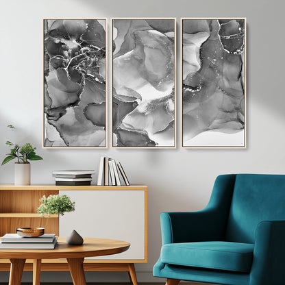 15911-MGV-CV-36X24-Black and White Abstract Wall Art – Modern Ink Swirl Canvas Print, Minimalist Contemporary Painting for Living Room, Bedroom,