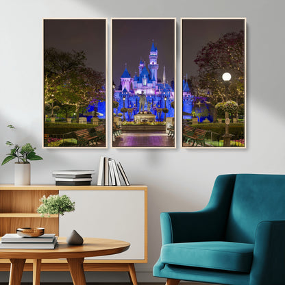63560-MGV-CV-36X24-Fairy Tale Castle Wall Art – Magical Night Scene Canvas Print with Lights and Gardens, Fantasy Architecture Artwork for Living