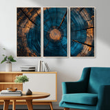 13398-MGV-CV-36X24-Tree Ring Wall Art – Abstract Wood Grain Canvas Print with Blue and Orange Accents, Rustic Nature Inspired Artwork for Living