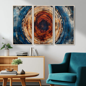 90395-MGV-CV-36X24-Tree Ring Wall Art – Abstract Wood Grain Canvas Print with Fiery Red and Blue Tones, Bold Rustic Nature Inspired Artwork Decor for