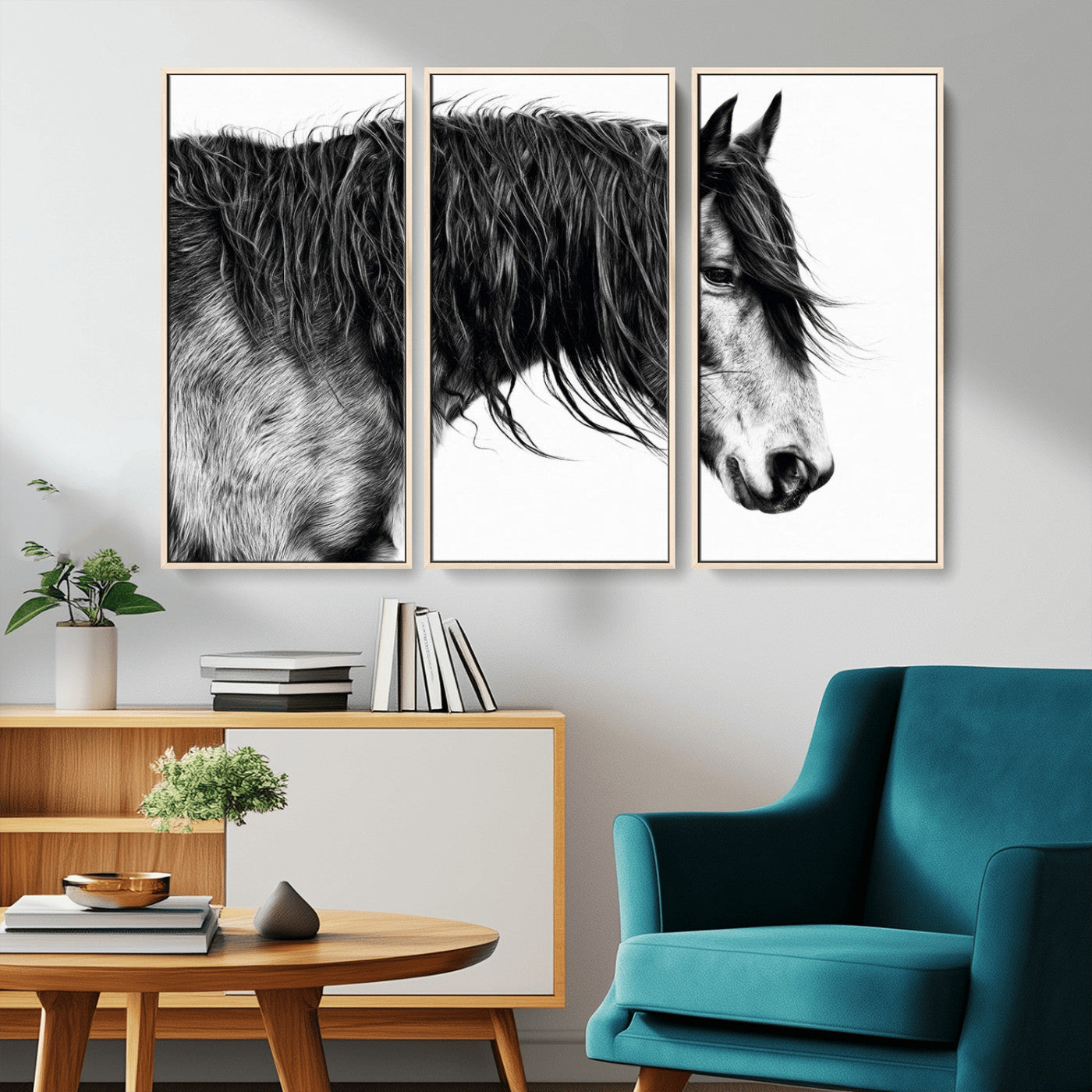 57694-MGV-CV-36X24-Horse Portrait Wall Art – Black and White Canvas Print with Detailed Stallion Profile, Rustic Farmhouse Equestrian Artwork for