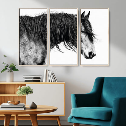 57694-MGV-CV-36X24-Horse Portrait Wall Art – Black and White Canvas Print with Detailed Stallion Profile, Rustic Farmhouse Equestrian Artwork for