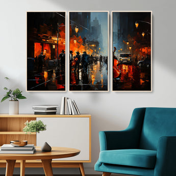 32816-MGV-CV-36X24-City Jazz Night Wall Art – Modern Abstract Urban Street Scene Canvas Print, Moody Music-Themed Decor for Living Room, Office, or