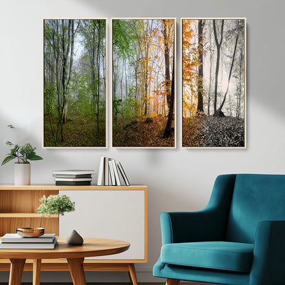 95317-MGV-CV-36X24-Four Seasons Forest Wall Art – Panoramic Nature Canvas Print Showing Spring, Summer, Autumn and Winter Landscape for Living Room,