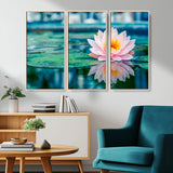 30320-MGV-CV-36X24-Pink Water Lily Wall Art – Lotus Flower Canvas Print with Reflection Water, Peaceful Botanical Artwork for Living Room, Bedroom,