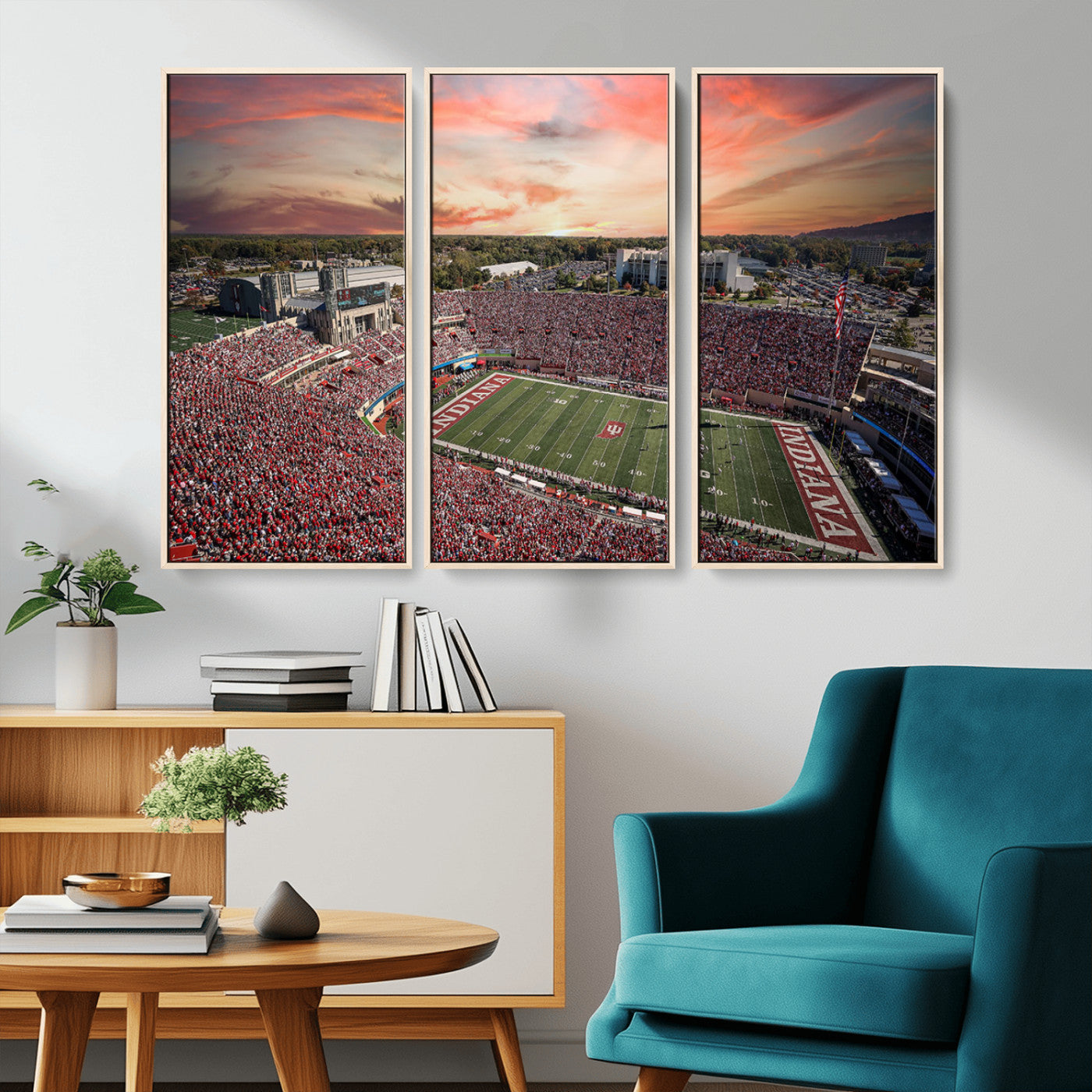 51135-MGV-CV-36X24-Indiana Hoosiers Stadium Wall Art – Panoramic Football Canvas Print with Game Day Crowd and Sunset Sky, Sports Artwork for Man