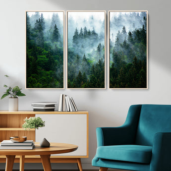 17393683-MGV-CV-36X24-Misty Forest Art Wall Art Canvas Print, Framed Foggy Mountain Art Art Picture Print, Scenic Wall Print Perfect Decor Artwork