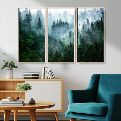 17393683-MGV-CV-36X24-Misty Forest Art Wall Art Canvas Print, Framed Foggy Mountain Art Art Picture Print, Scenic Wall Print Perfect Decor Artwork