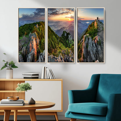 51582565-MGV-CV-36X24-Mountain Sunrise Panorama Wall Art – Scenic Landscape Canvas Print, Hiking Adventure Nature Photography, Large Mountain Range Wall