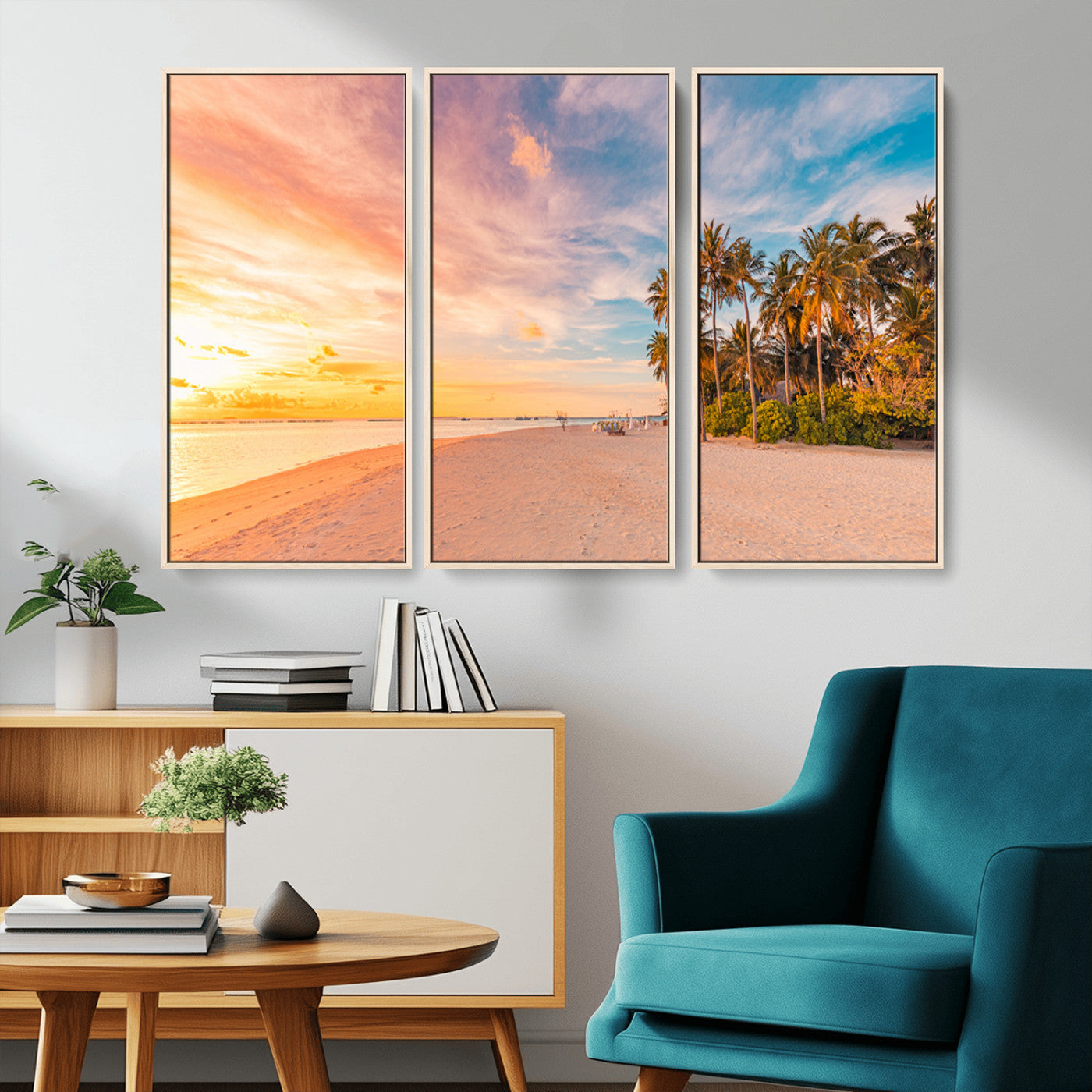 41542880-MGV-CV-36X24-Tropical Beach Wall Art Canvas Print, Framed Palm Trees Art Picture Print, Sunset Shore Perfect Tropical Coastal Decor Artwork