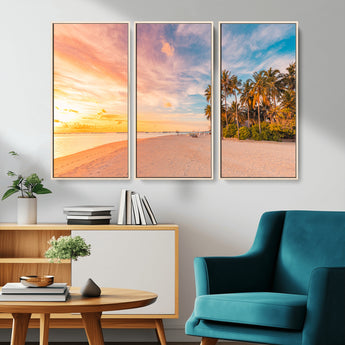 41542880-MGV-CV-36X24-Tropical Beach Wall Art Canvas Print, Framed Palm Trees Art Picture Print, Sunset Shore Perfect Tropical Coastal Decor Artwork