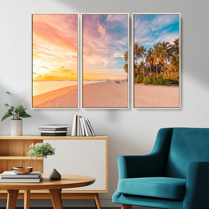 41542880-MGV-CV-36X24-Tropical Beach Wall Art Canvas Print, Framed Palm Trees Art Picture Print, Sunset Shore Perfect Tropical Coastal Decor Artwork