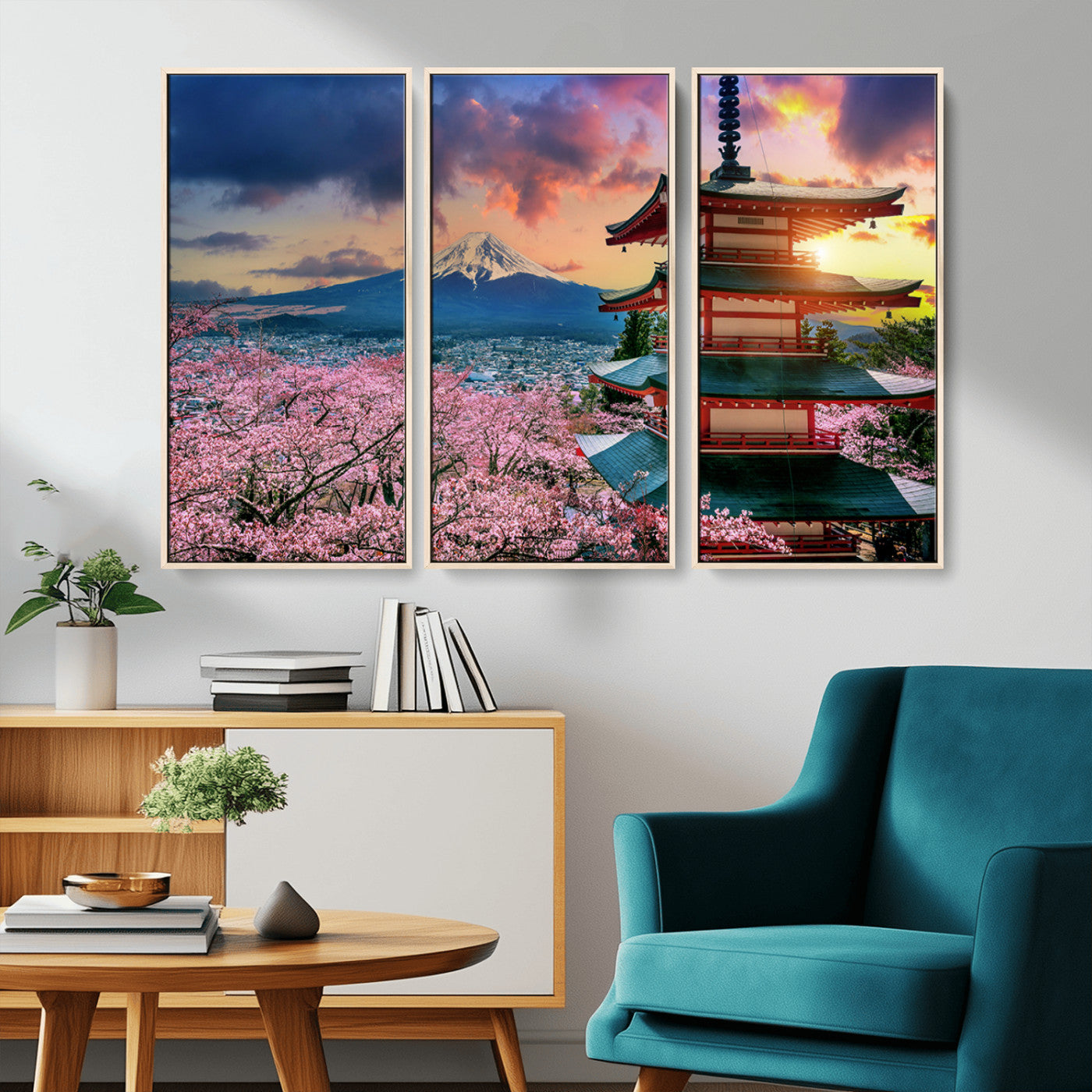 32331262-MGV-CV-36X24-Mount Fuji Japan Wall Art – Cherry Blossom Landscape Canvas Print, Chureito Pagoda Sunset Photography, Japanese Nature Travel