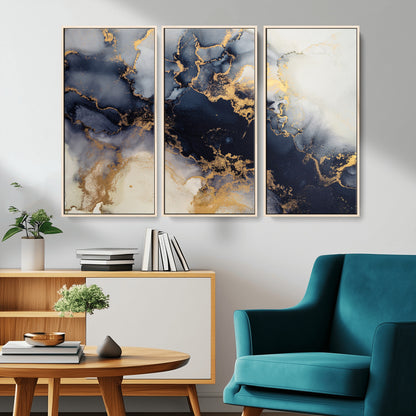 41136487-MGV-CV-36X24-Black Marble Wall Art Canvas Print, Framed Gold Veins Art Picture Print, Abstract Texture Perfect Moody Luxe Decor Artwork